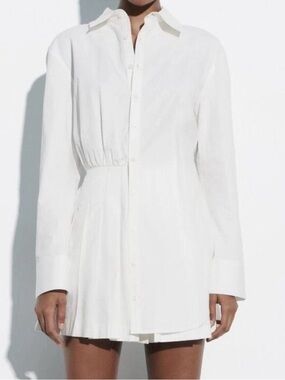 Zara Pleated Poplin Shirt Dress White Size XS 2180/345/250